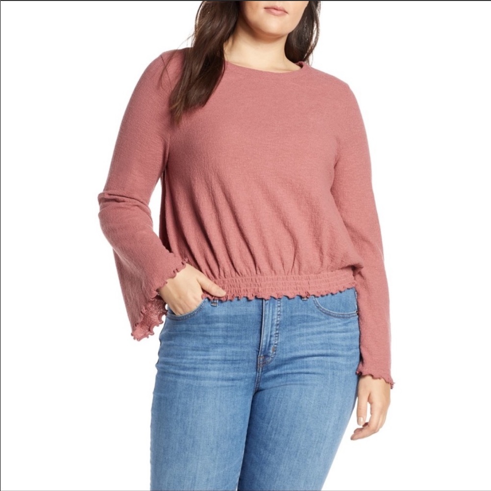 Madewell Texture & Thread Smocked Bell Sleeve Top